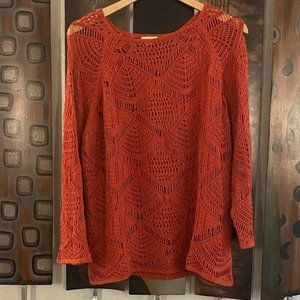 Chico's Orange Open Weave Sweater, Size 3